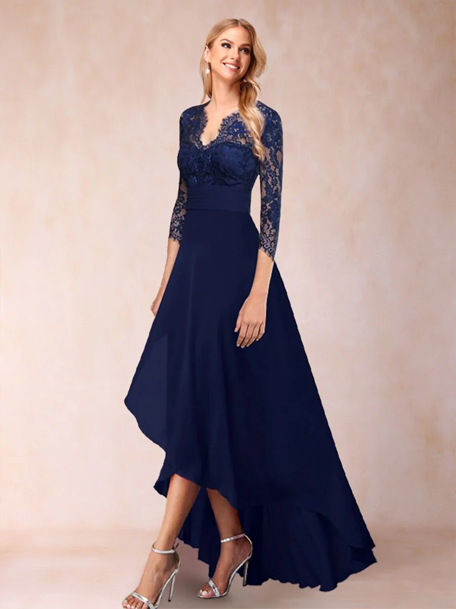 Robe de Mère de la Mariée Coupe A-Line/Princess à Col En V et Manches 3/4 avec Appliques – Image 2