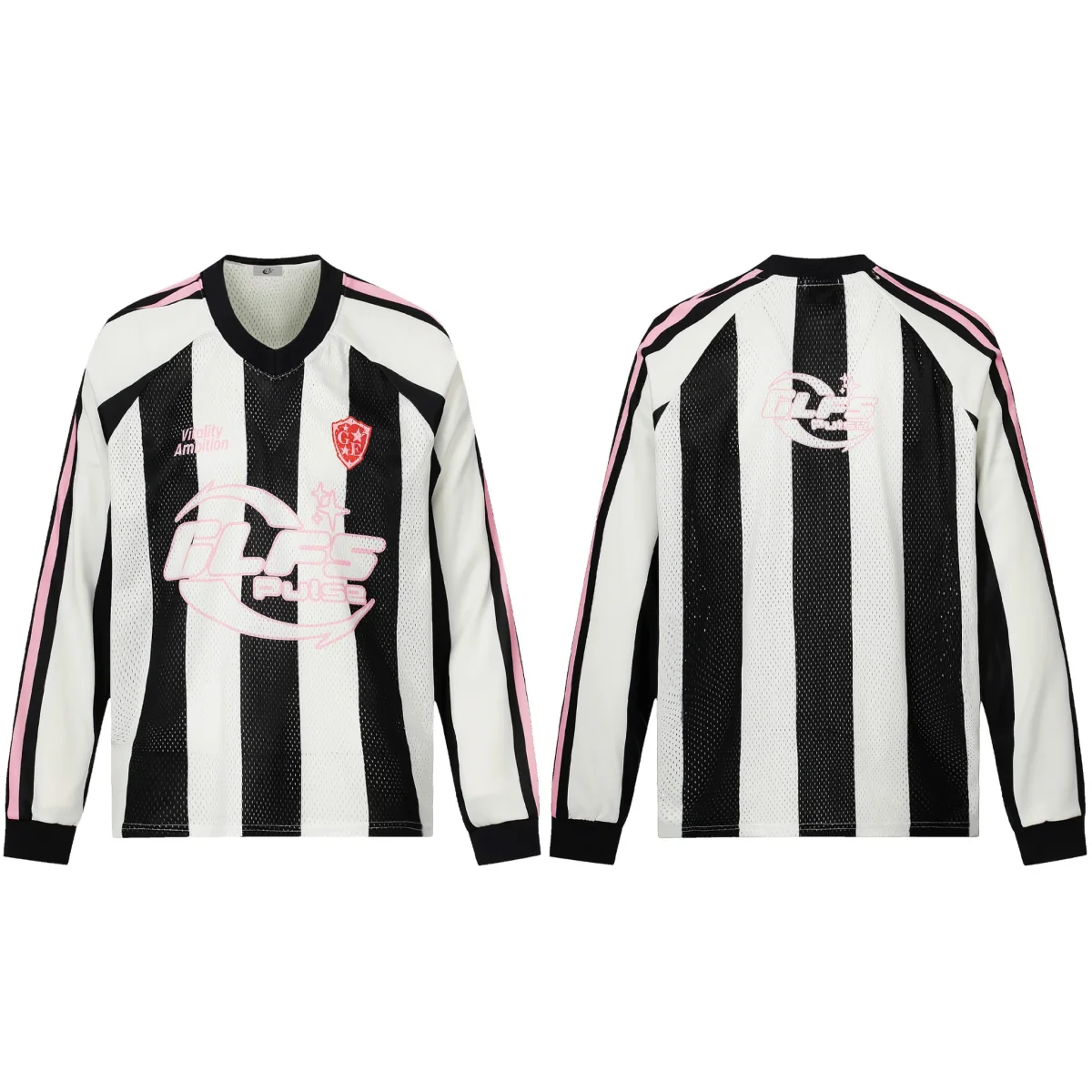 Seakoff Black & White Striped Long-Sleeve Football Jersey Tee – Image 2