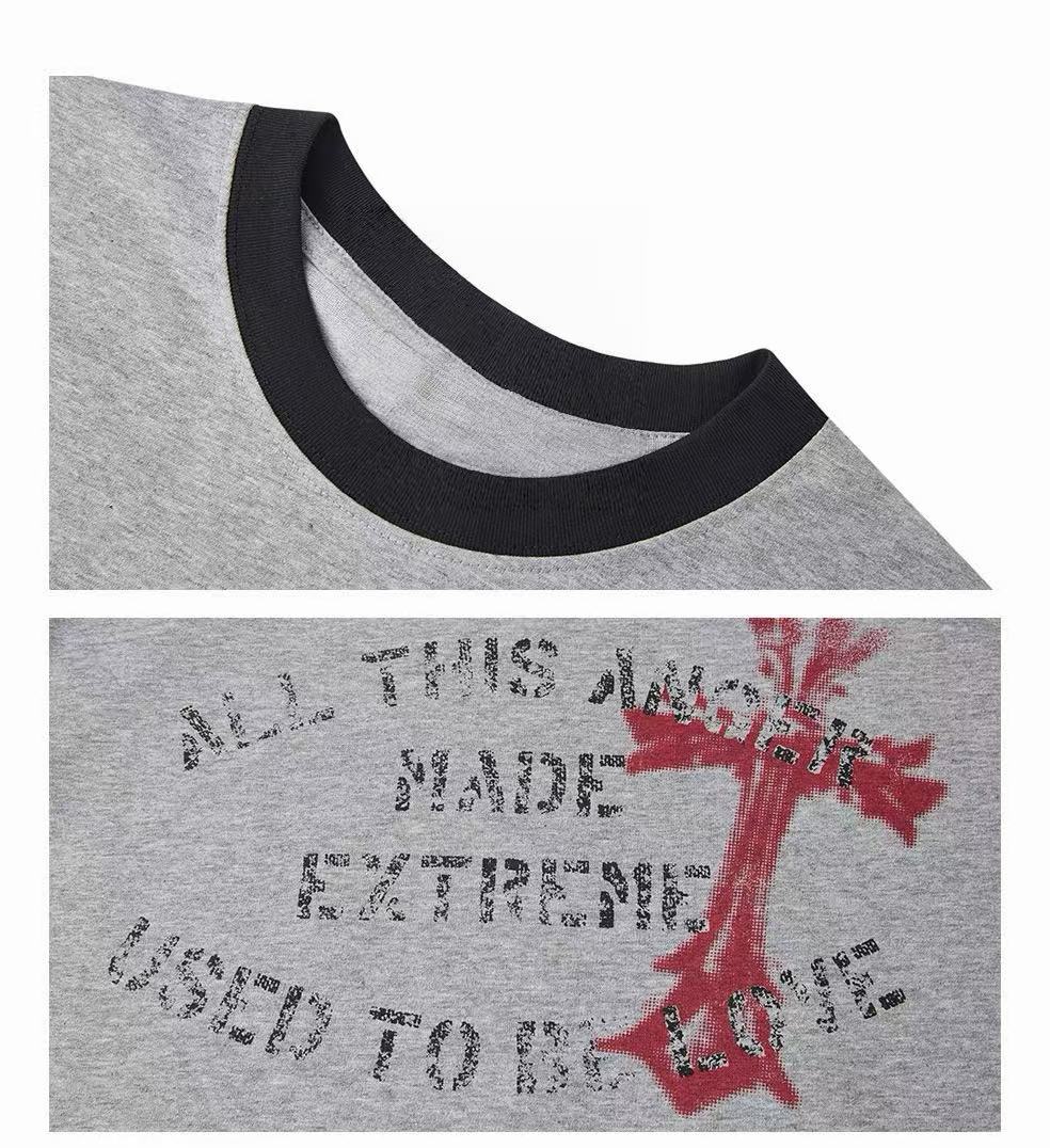 Vintage Cross Graphic Ringer T-Shirt | Distressed Streetwear Tee – Image 5