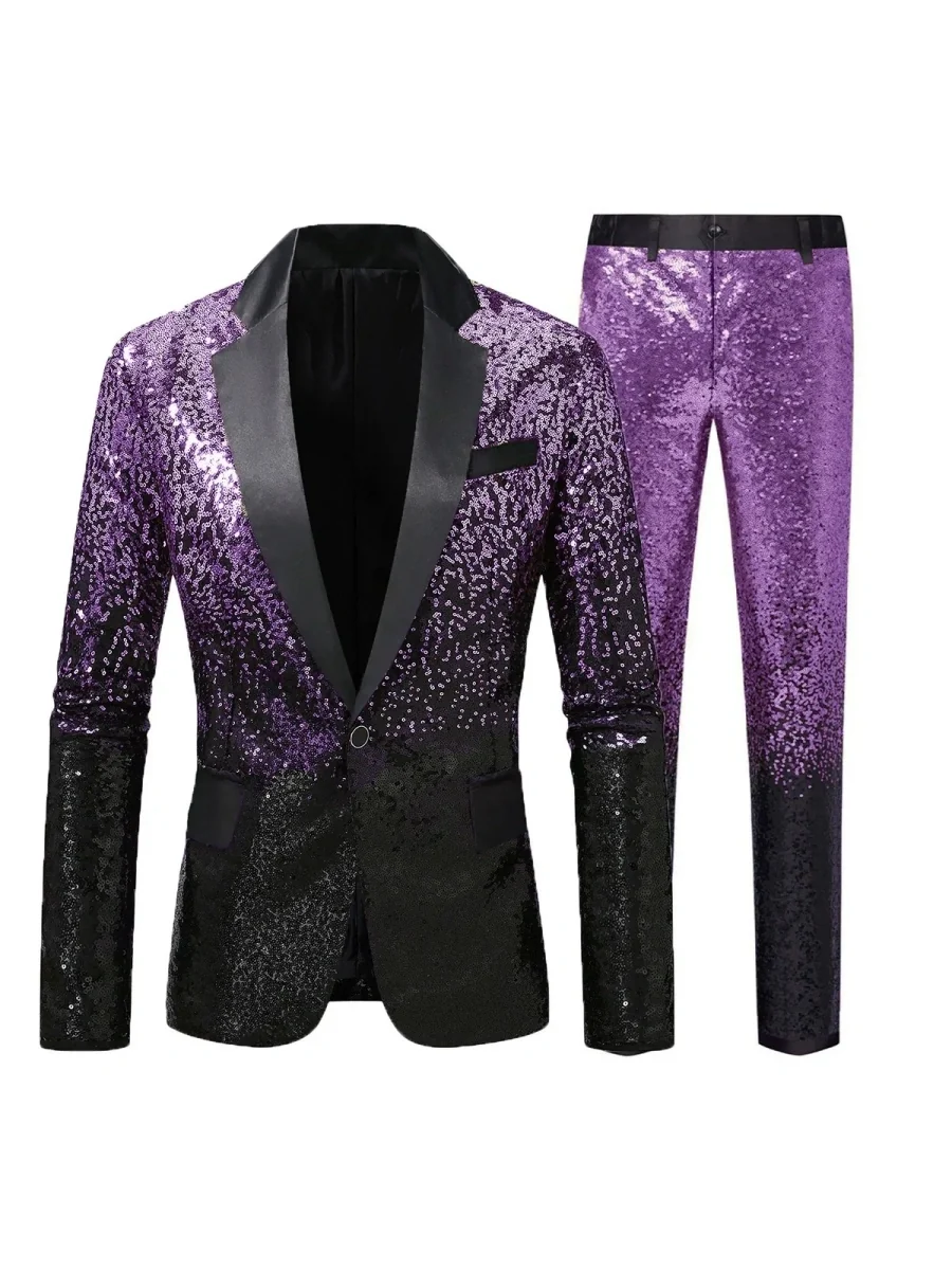 Costume Décontracté 2 Pièces pour Homme à Paillettes en Dégradé, Coupe Ajustée à 1 Bouton – Image 6