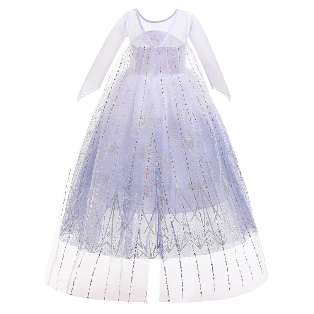 Robe Princesse Col Rond Manches Longues pour Petite Fille d'Honneur avec Fleurs Imprimées et Traîne Watteau – Image 3