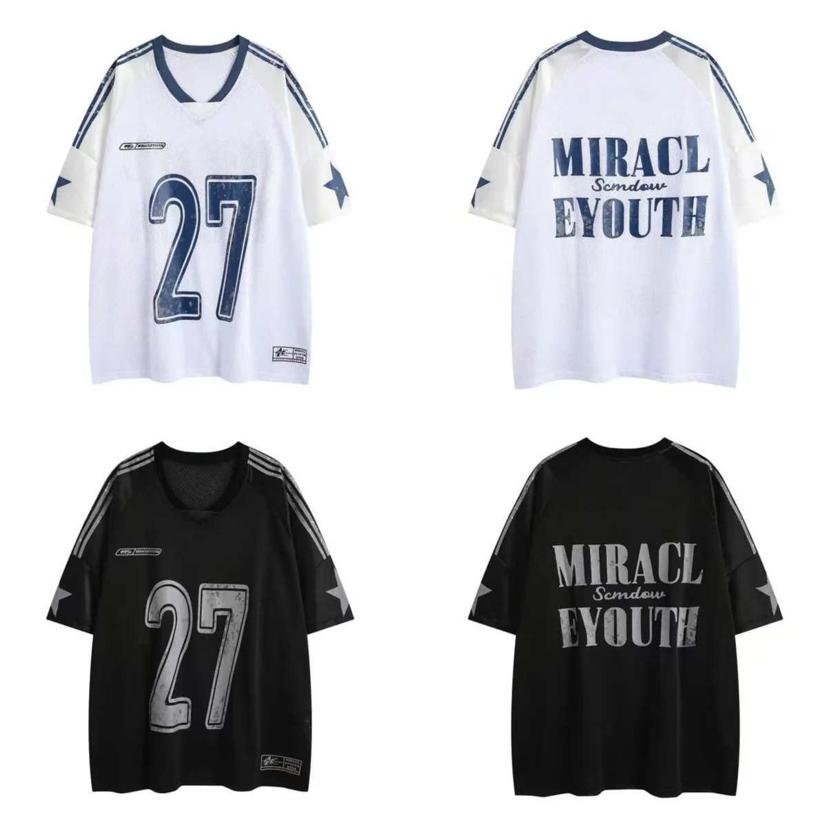 Split Mesh Varsity Graphic Tee | Number 27 Streetwear Jersey – Image 7