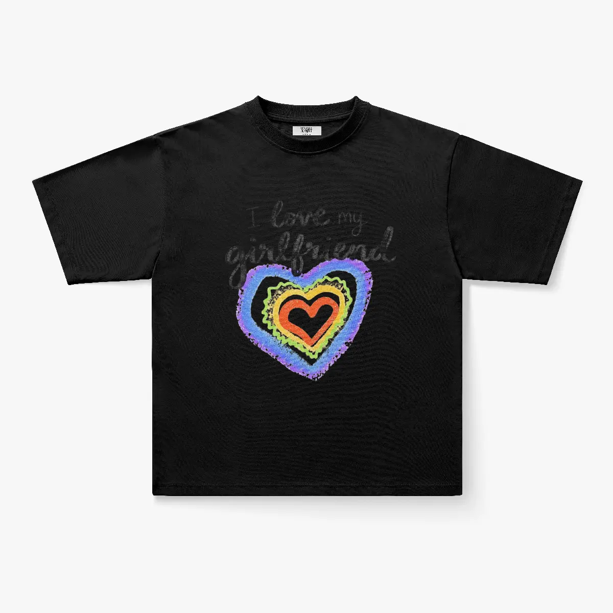 I Love My Girlfriend Rainbow Heart Graphic White T-Shirt – Image 4