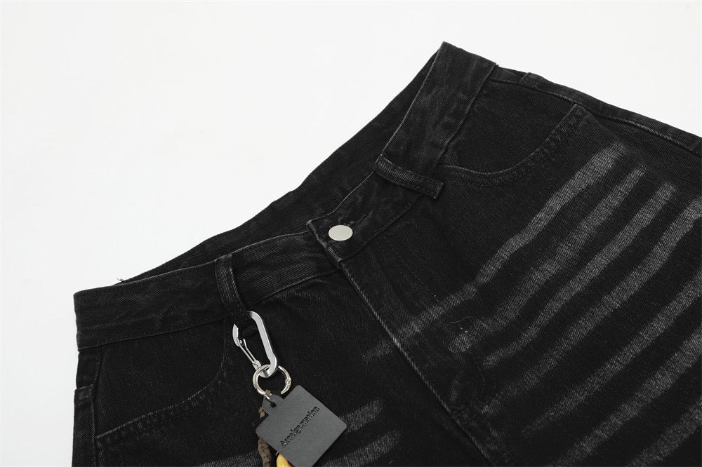Seakoff Courage Cross Embroidered Washed Black Denim Pants – Image 4