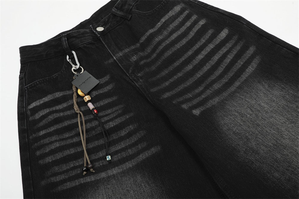 Seakoff Courage Cross Embroidered Washed Black Denim Pants – Image 5