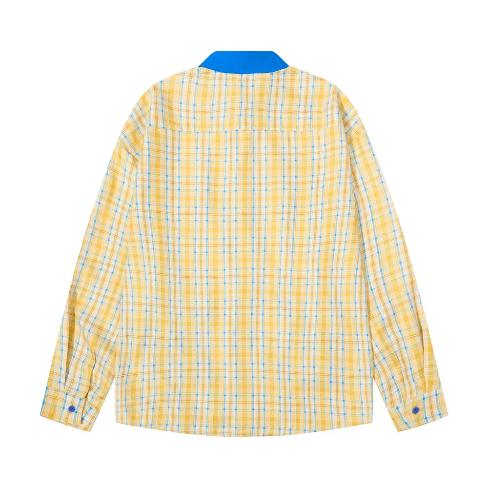 Plaid Long Sleeve Shirt – Cartoon Dog Embroidery, Blue Tie & Contrast Collar – Image 4