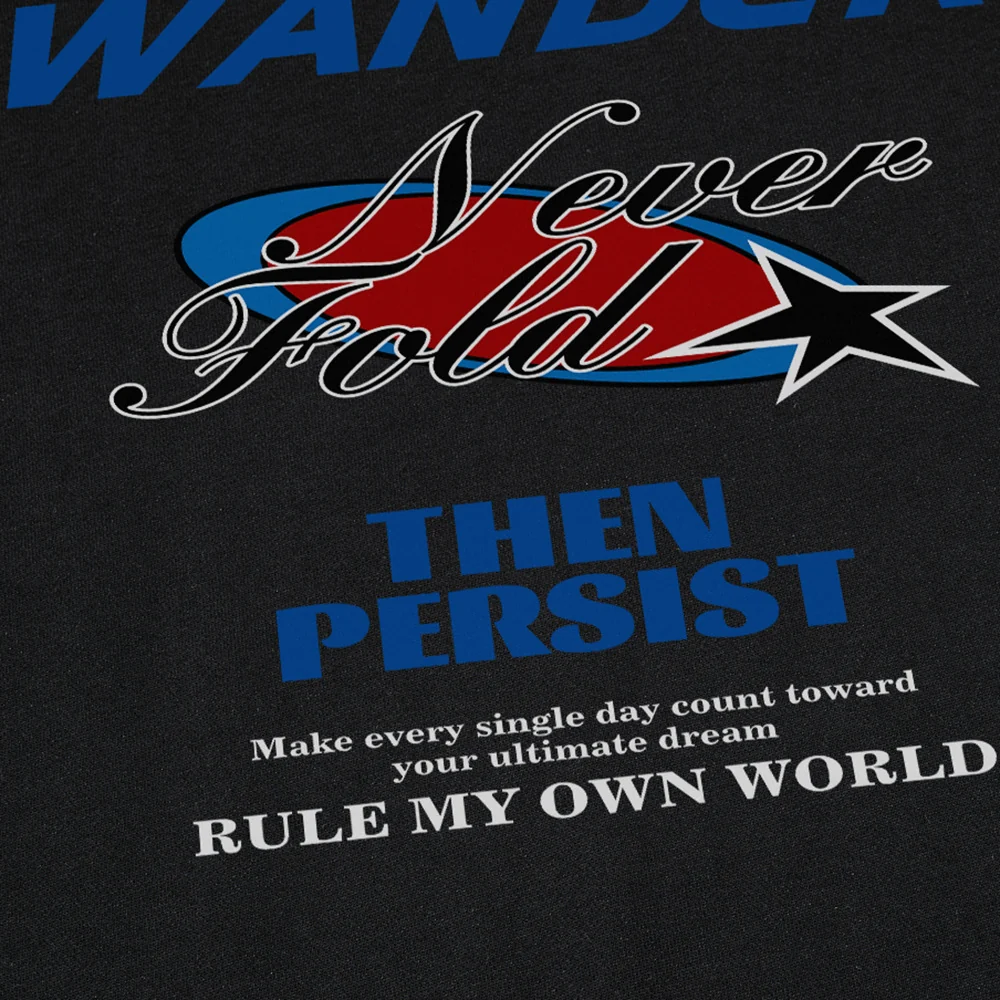 Oversized Graphic Print Sweatshirt – Wander Never Fold Slogan Crew Neck – Image 6