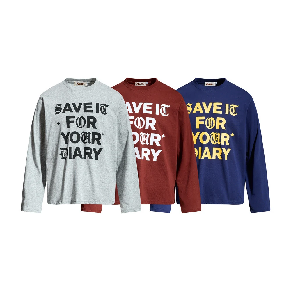 Gothic Letter Print Long Sleeve Tee – Relaxed Fit Crew Neck Graphic Shirt – Image 2
