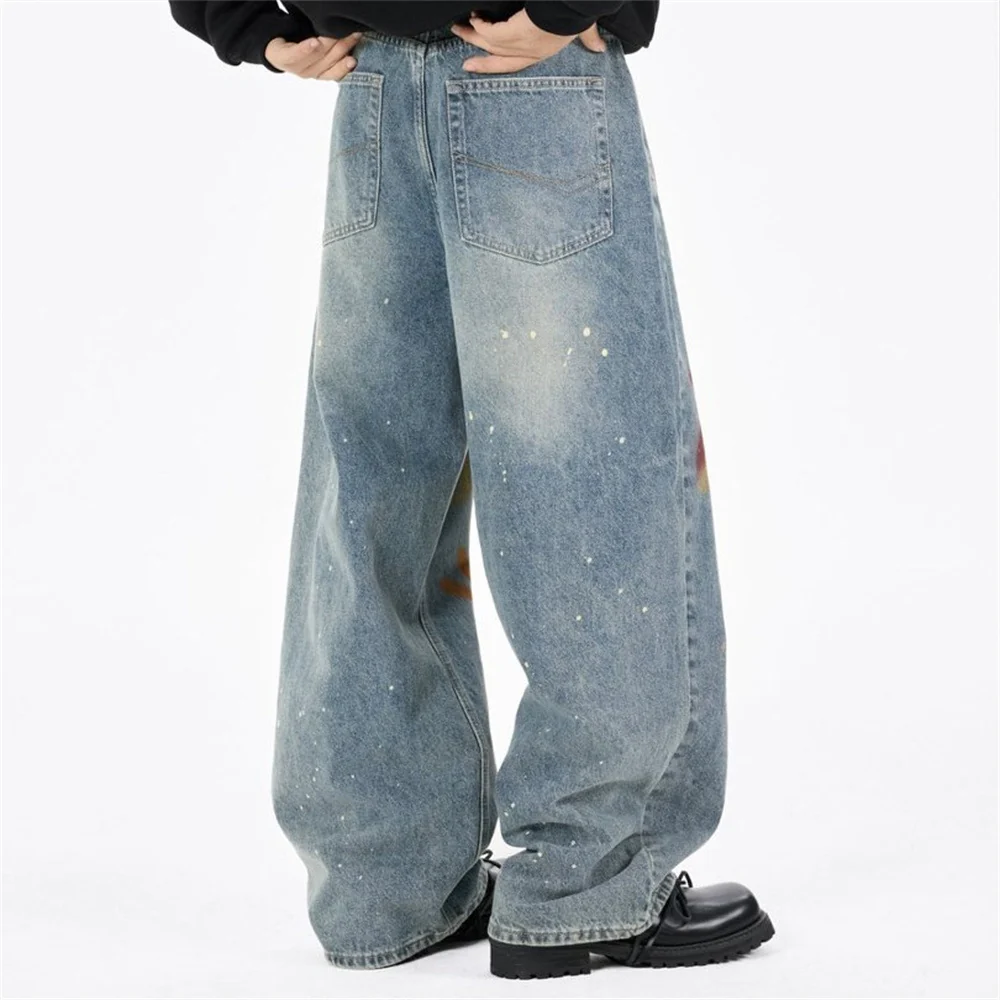 Men's Relaxed Fit Jeans with Floral Graffiti Print – Wide Leg Straight Denim – Image 5