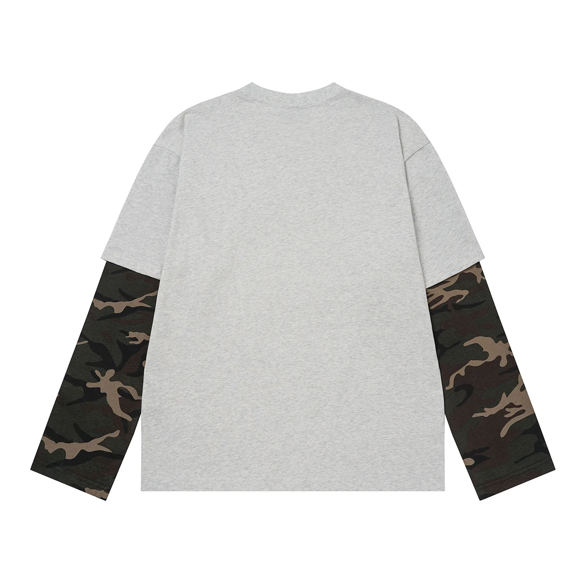 Layered Long Sleeve T-Shirt with Camo Sleeves – Oversized Streetwear Tee – Image 6