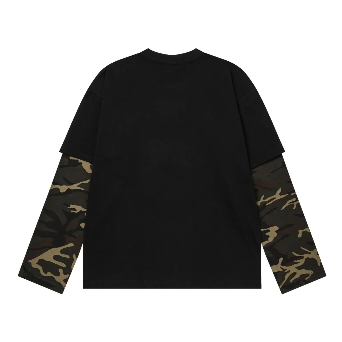 Layered Long Sleeve T-Shirt with Camo Sleeves – Oversized Streetwear Tee – Image 4