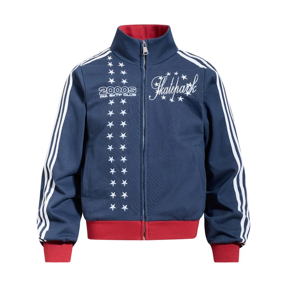 Embroidered Bomber Jacket Mens Star Print Track Jacket with Stripe Sleeves – Image 6