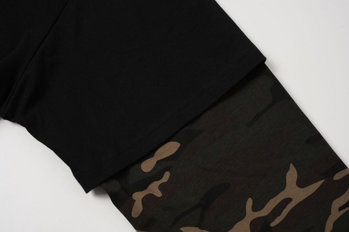 Layered Long Sleeve T-Shirt with Camo Sleeves – Oversized Streetwear Tee – Image 9