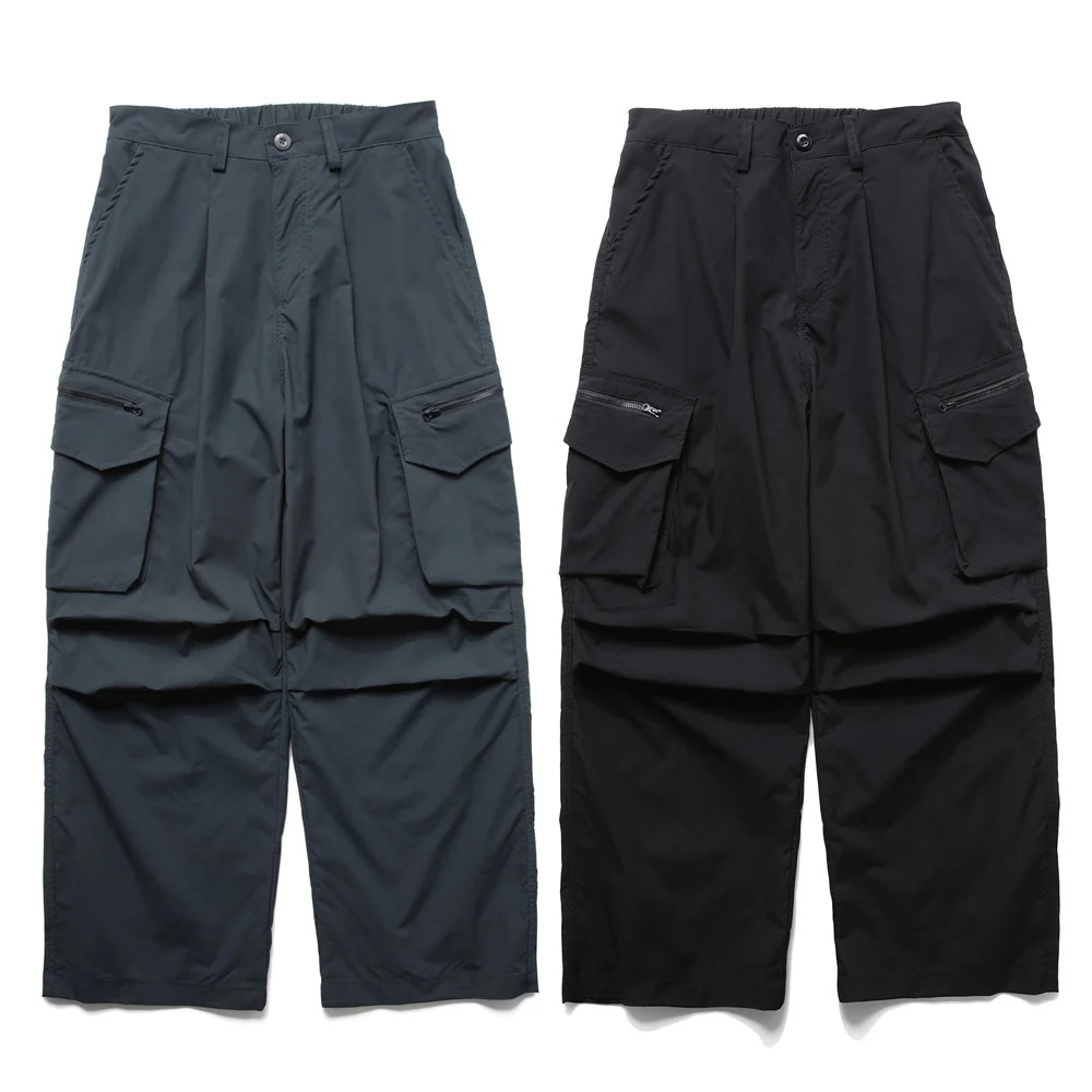 Wide-Leg Cargo Pants – Pleated Parachute Nylon, Relaxed Fit – Image 2