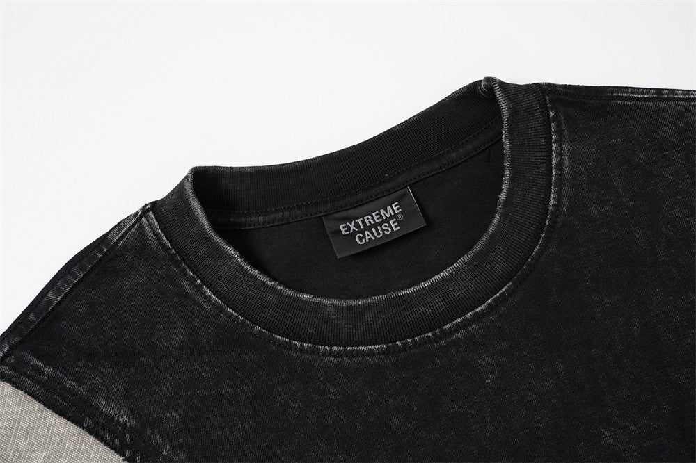 Acid Wash Colorblock Long Sleeve Sweatshirt with Cargo Pockets – Image 7