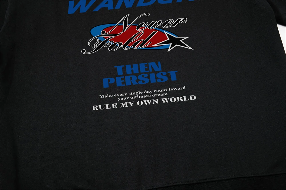 Oversized Graphic Print Sweatshirt – Wander Never Fold Slogan Crew Neck – Image 7