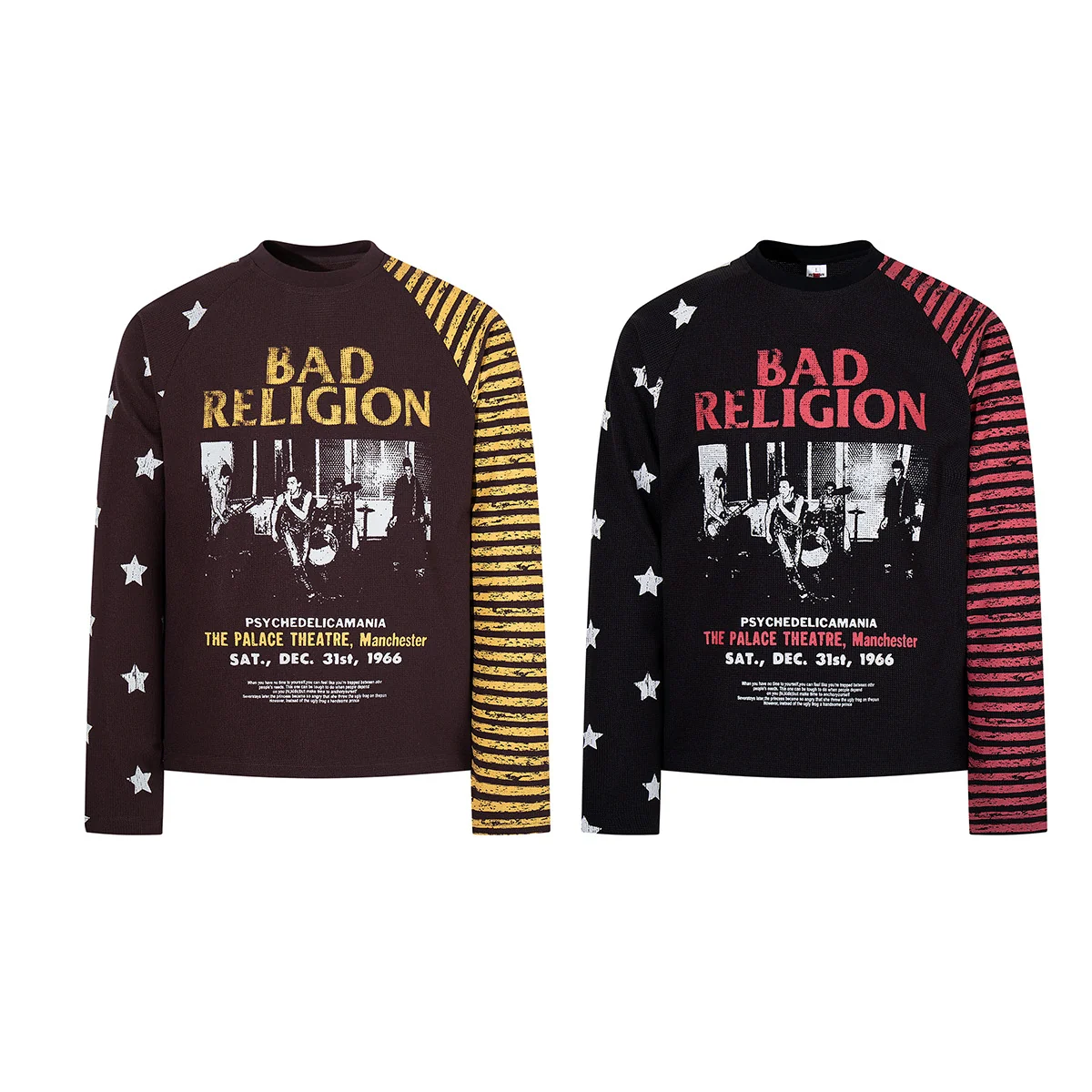 Bad Religion Graphic Long Sleeve Tee – Star & Striped Colorblock Print – Image 2