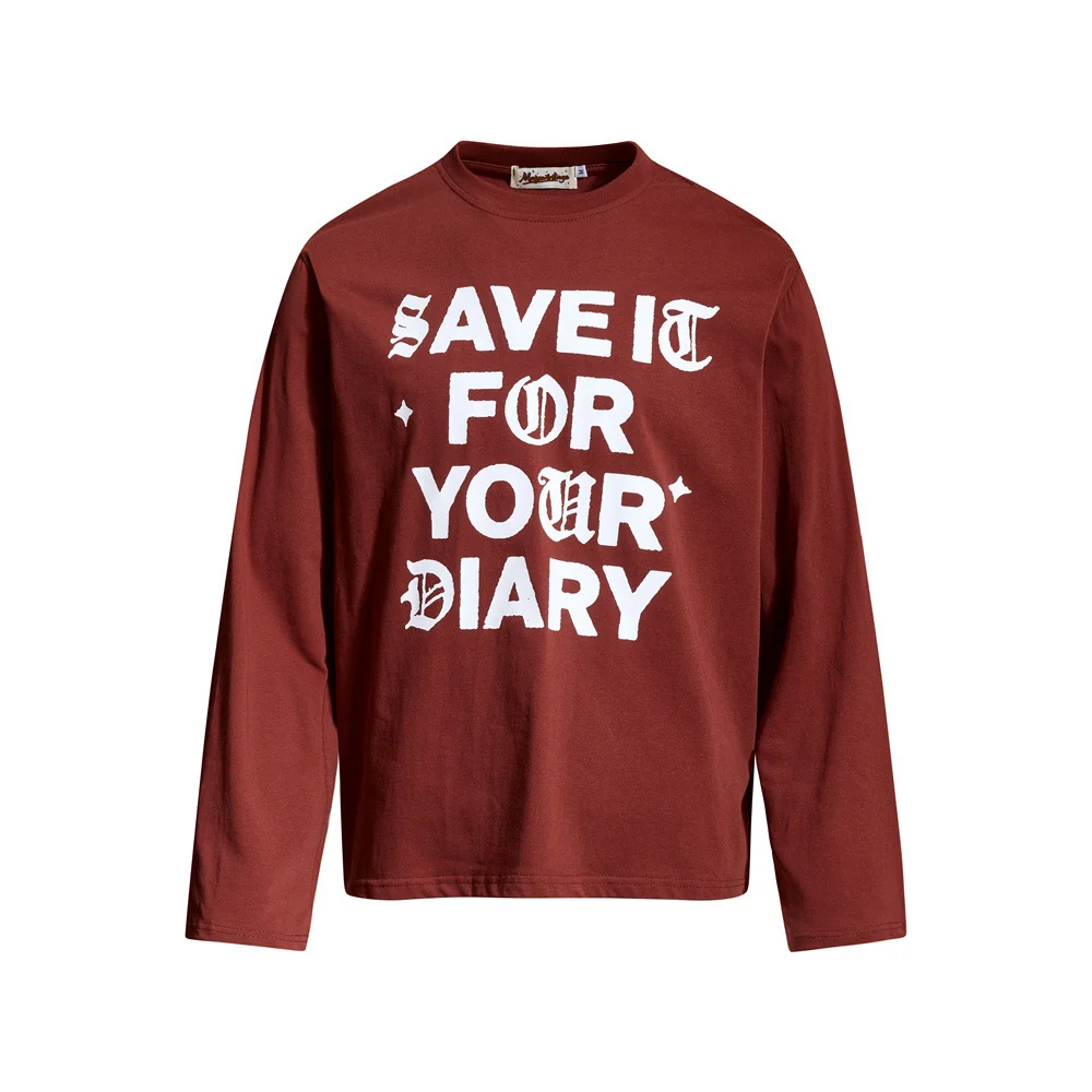Gothic Letter Print Long Sleeve Tee – Relaxed Fit Crew Neck Graphic Shirt – Image 9