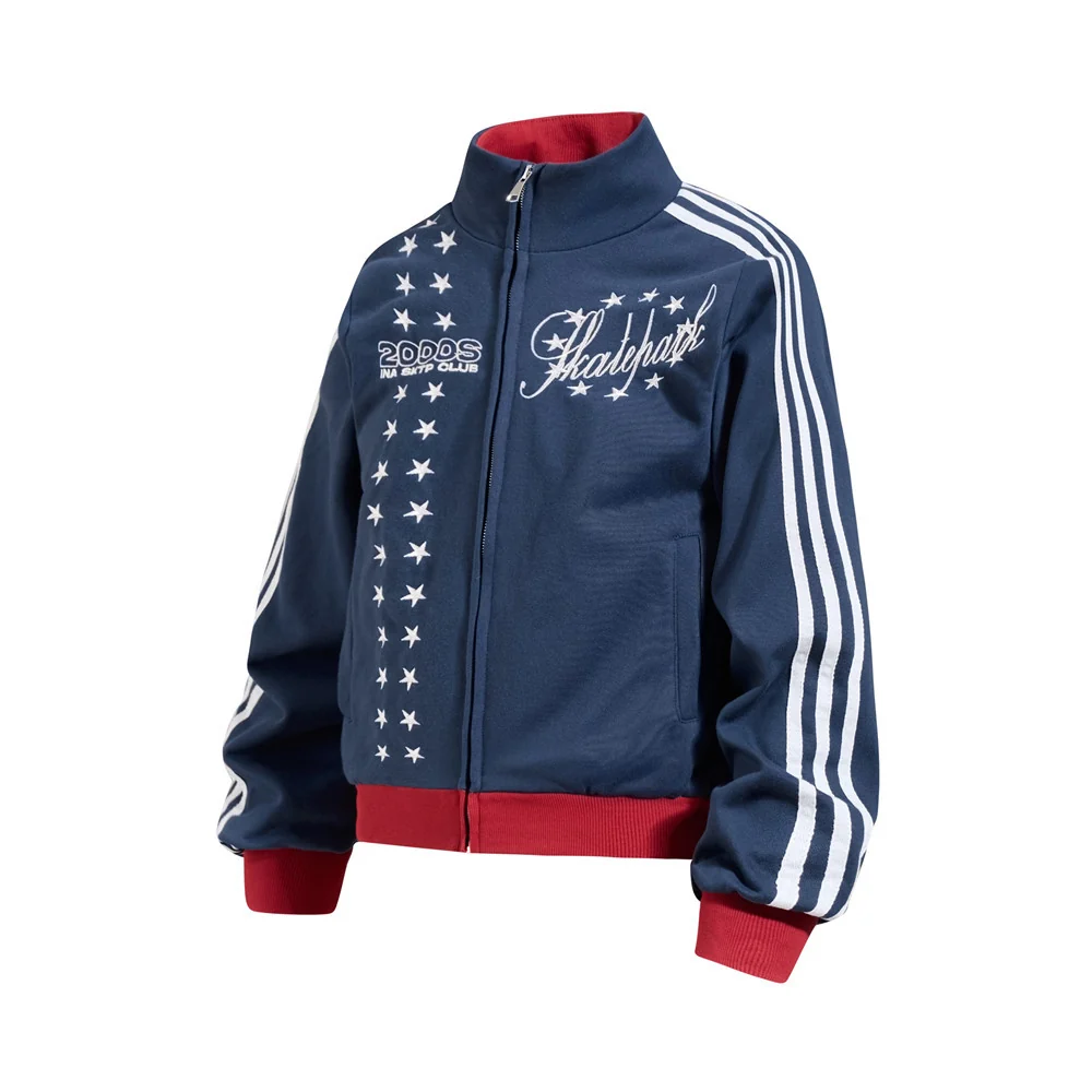 Embroidered Bomber Jacket Mens Star Print Track Jacket with Stripe Sleeves – Image 7
