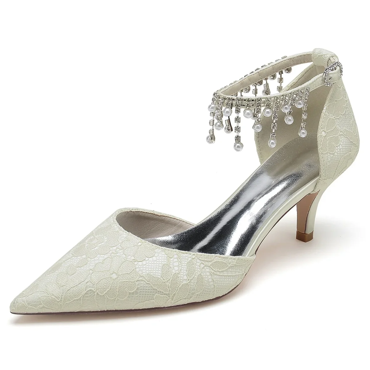 Chaussures de Mariage à Talon Aiguille et Bout Fermé En Dentelle et Strass pour Femmes avec Bride à la Cheville – Image 2