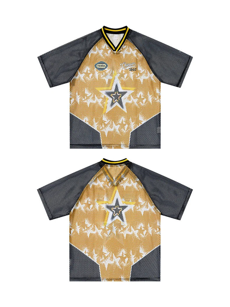 Seakoff Star Impact Mesh Jersey T-Shirt | Gold & Black Streetwear – Image 4
