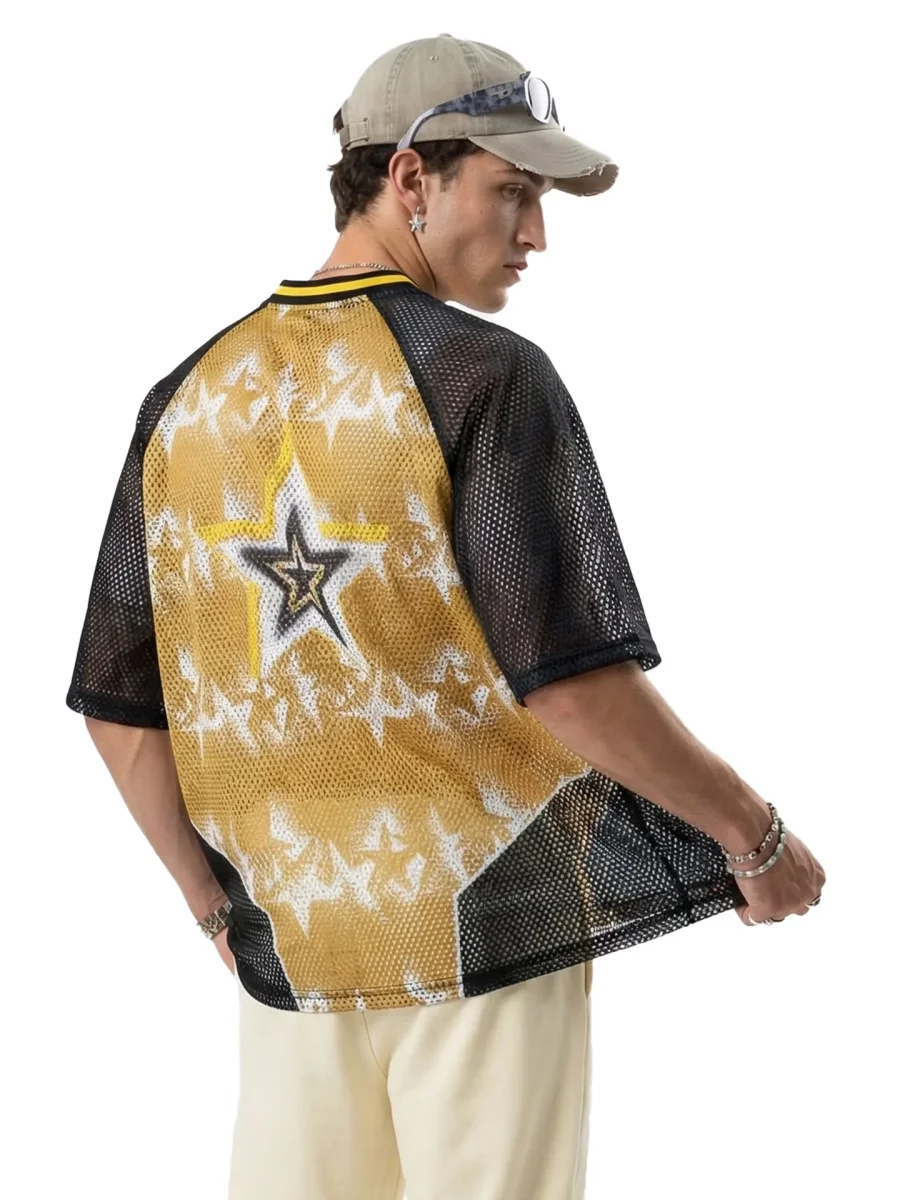 Seakoff Star Impact Mesh Jersey T-Shirt | Gold & Black Streetwear – Image 8