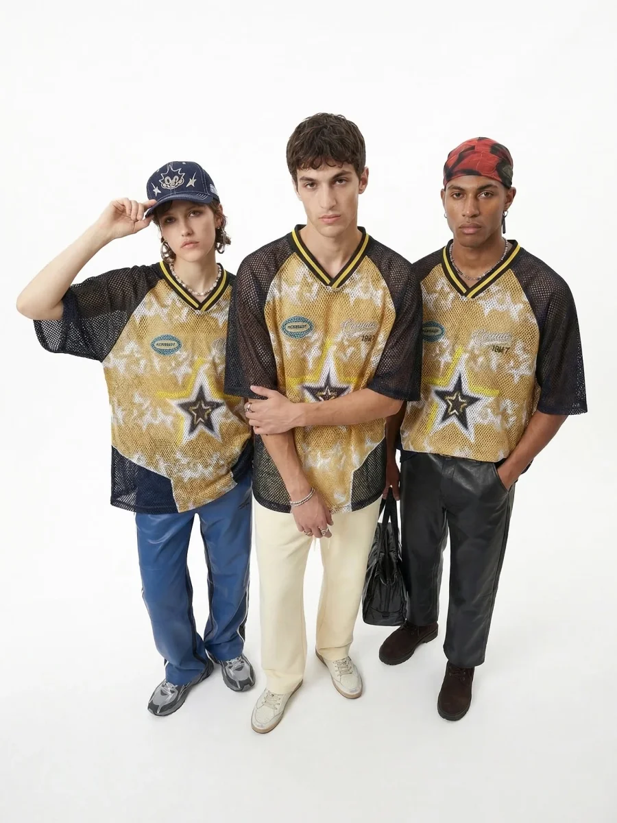 Seakoff Star Impact Mesh Jersey T-Shirt | Gold & Black Streetwear – Image 5