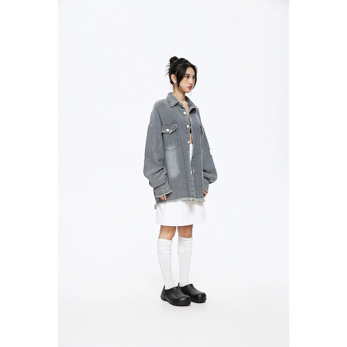 Distressed Denim Chambray Shirt on Sale - Men's and Women's Long Sleeve Vintage Style – Image 3