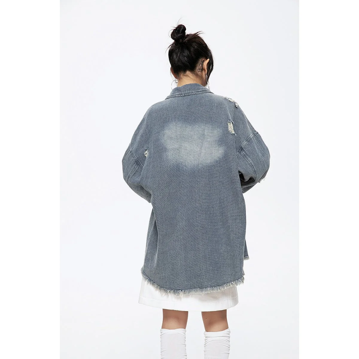 Distressed Denim Chambray Shirt on Sale - Men's and Women's Long Sleeve Vintage Style – Image 4