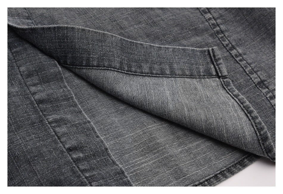 Patchwork Short Sleeve Denim Shirt – Men's & Women's Relaxed Fit – Image 6