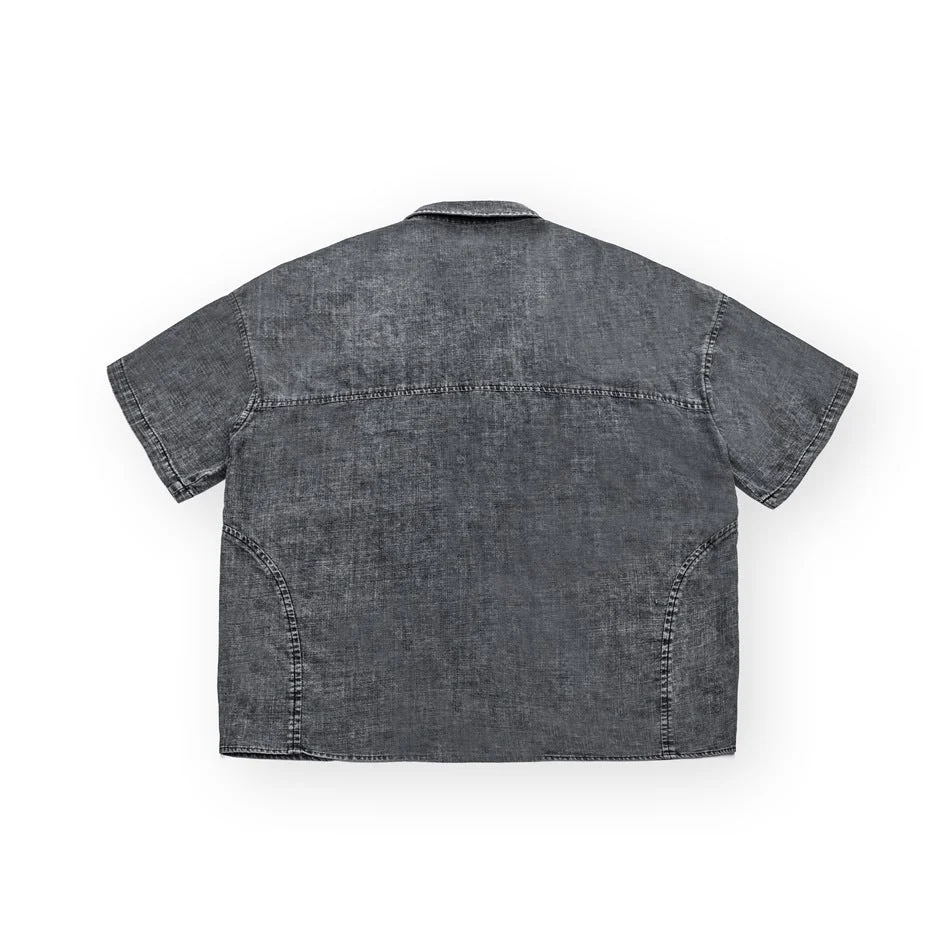 Patchwork Short Sleeve Denim Shirt – Men's & Women's Relaxed Fit – Image 3